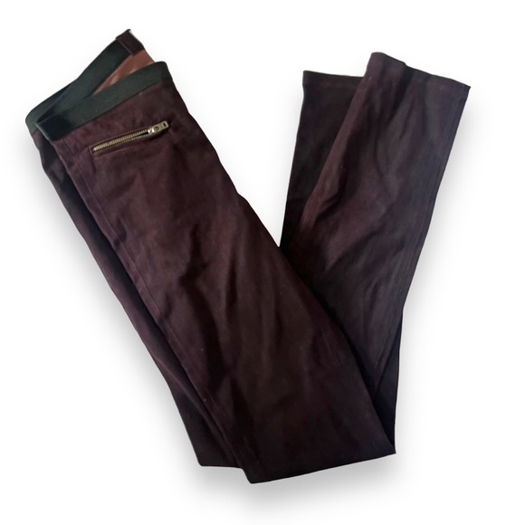 Helmut Lang Maroon Stretch Suede Pants Women’s Size 4 100% Lamb RARE Pull On - Picture 1 of 8